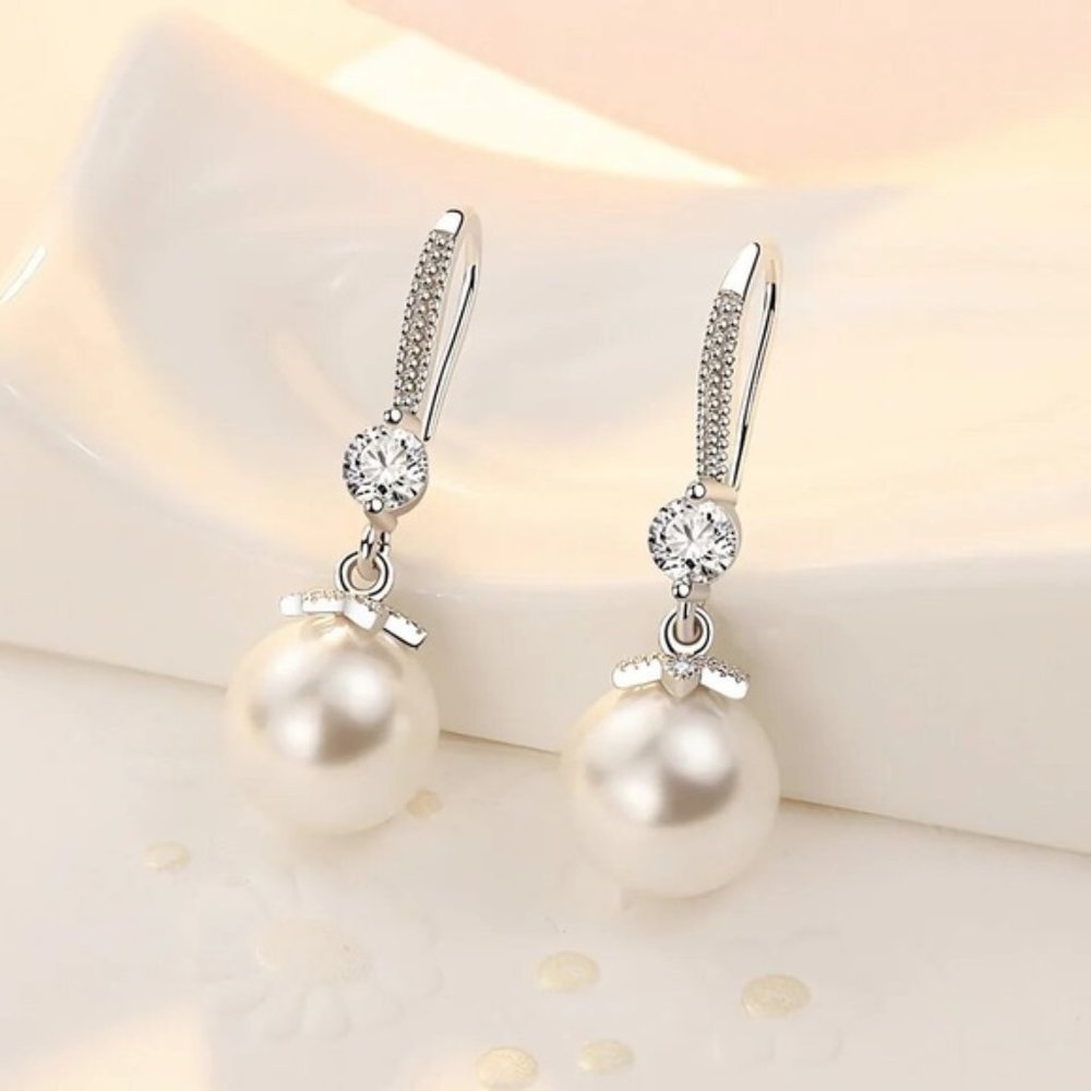 925 Sterling silver Pretty crystal pearl earrings for women fashion desi…